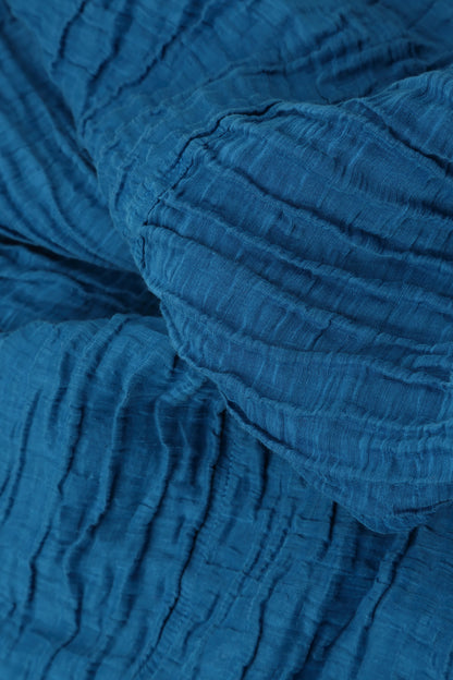 Zachtgevormde Kobaltblauwe Gerimpelde Zijde-Linnen Blouse