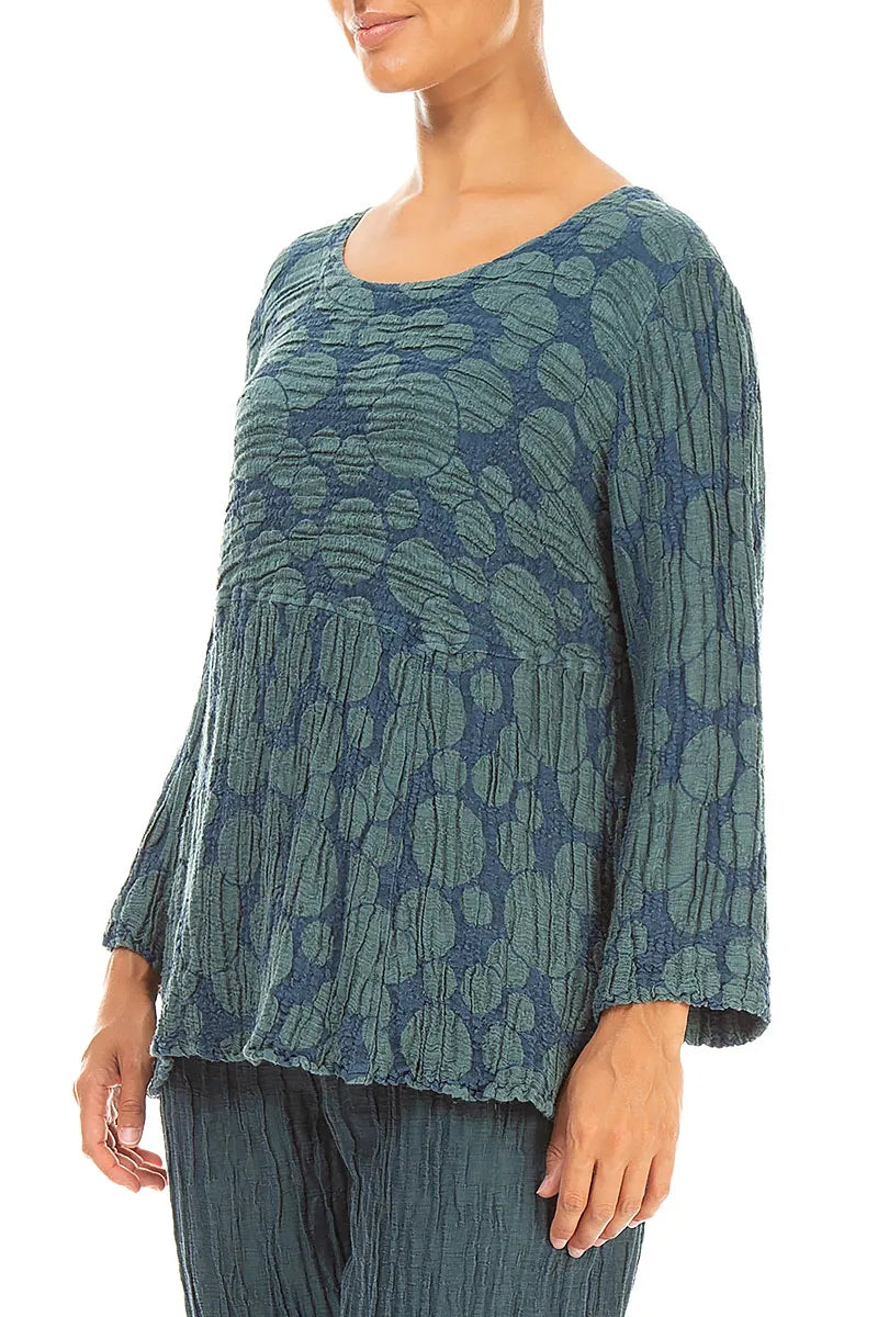 Soft-Shaped Deep Turquoise Circle Silk Linen Blouse 3