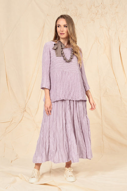 Zachtgevormde Lilac Gerimpelde Zijde-Linnen Blouse