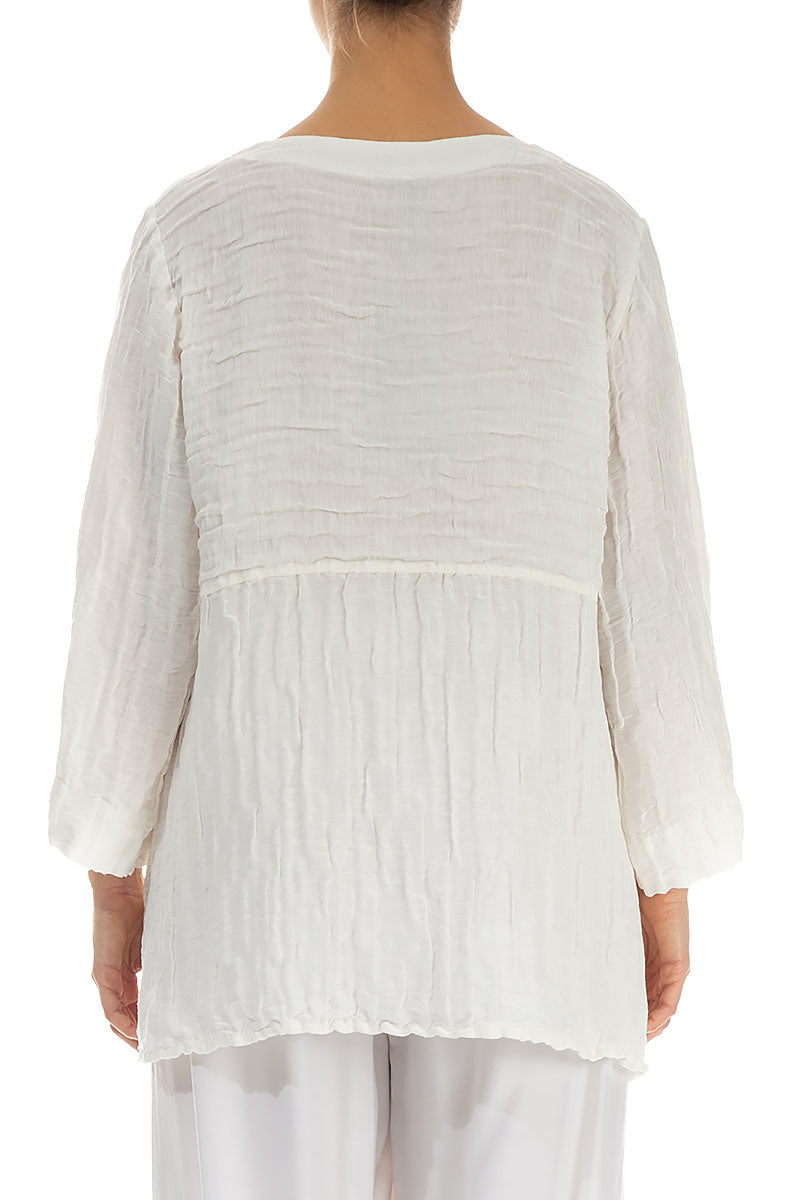 Soft-Shaped Off White Crinkled Silk Linen Blouse 2