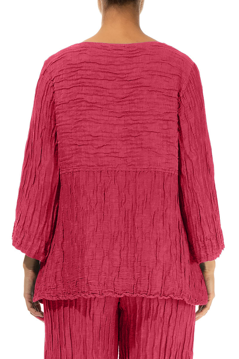 Soft-Shaped Raspberry Crinkled Silk Linen Blouse 2