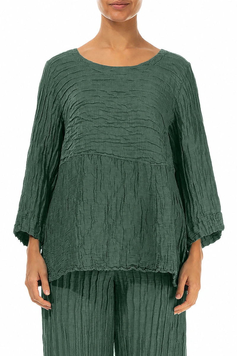 Zachtgevormde Salie Gerimpelde Zijde-Linnen Blouse