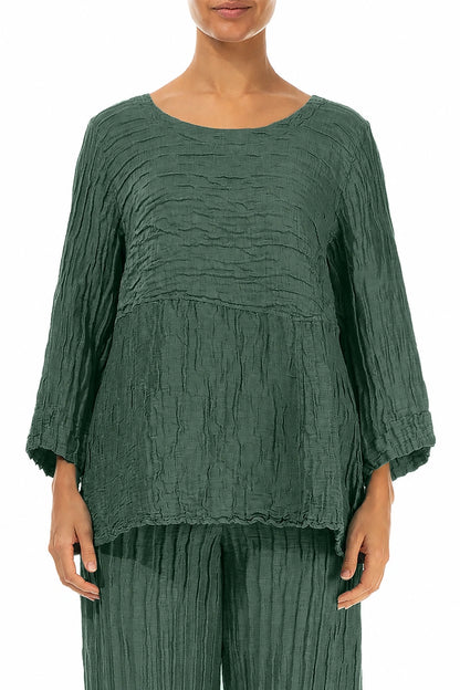 Zachtgevormde Salie Gerimpelde Zijde-Linnen Blouse