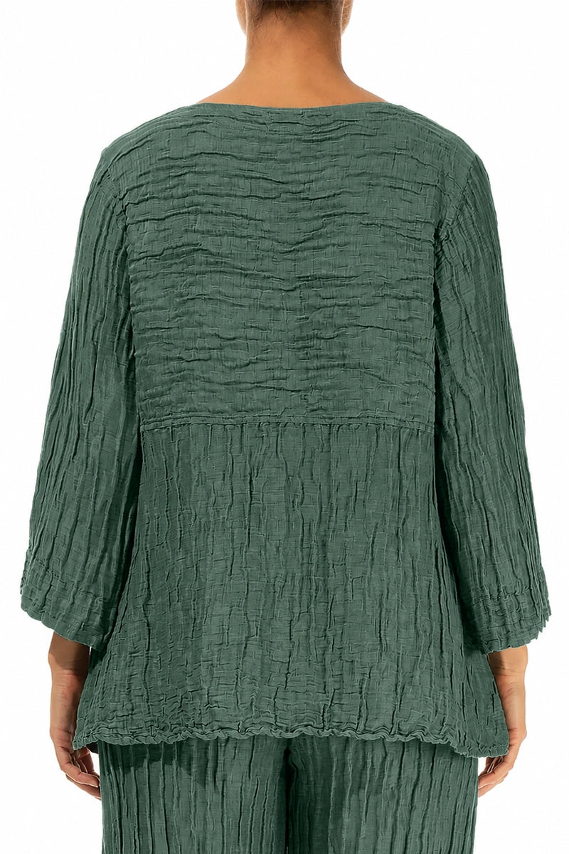 Zachtgevormde Salie Gerimpelde Zijde-Linnen Blouse