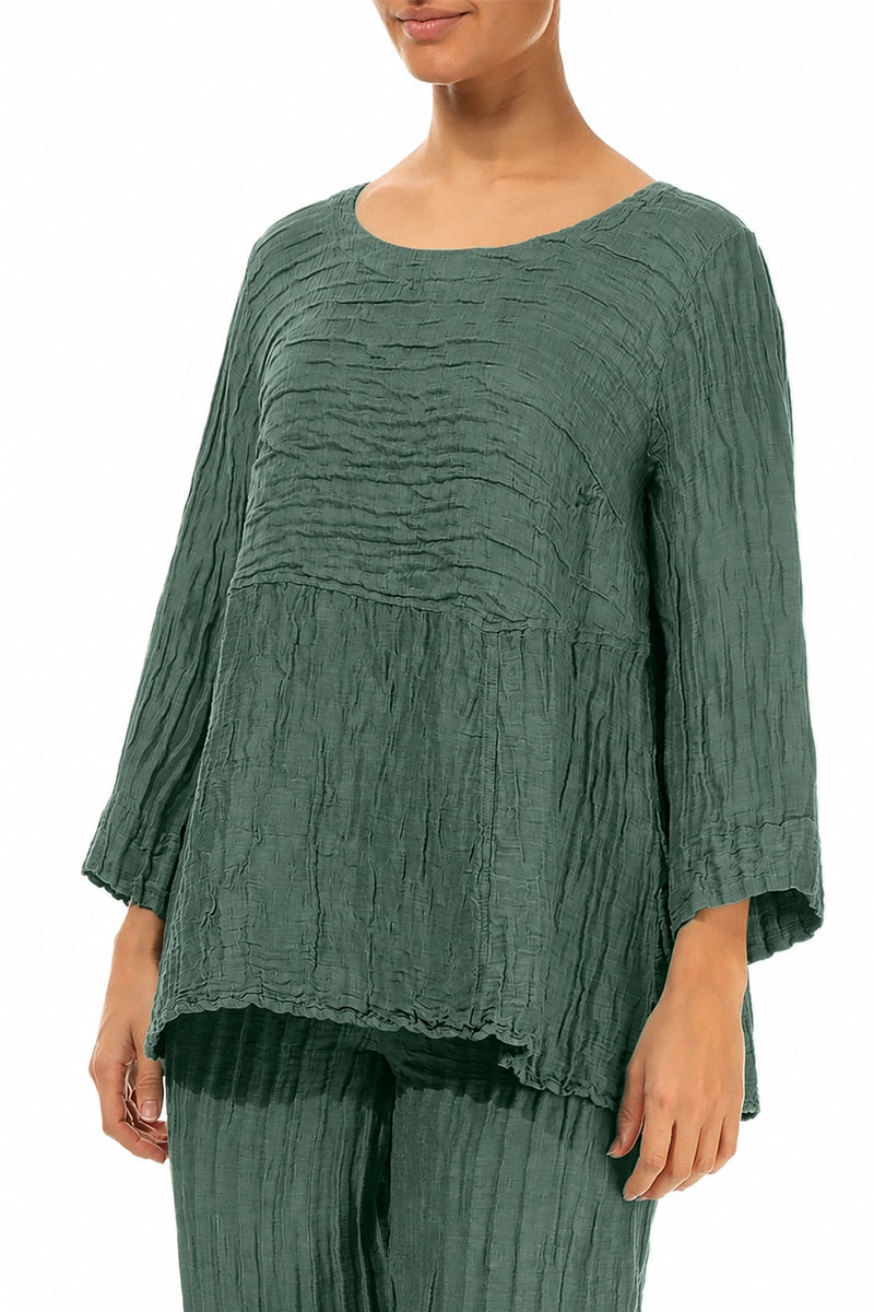 Zachtgevormde Salie Gerimpelde Zijde-Linnen Blouse