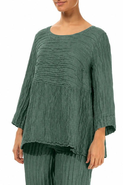 Zachtgevormde Salie Gerimpelde Zijde-Linnen Blouse