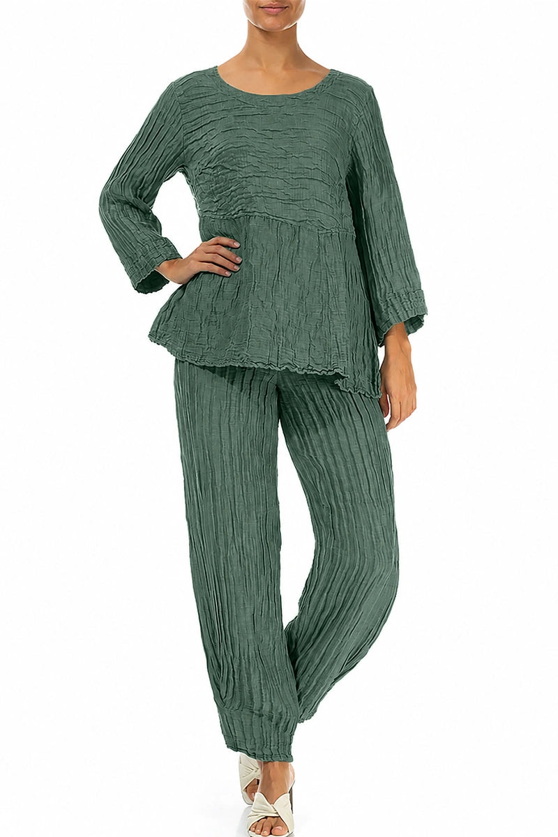 Zachtgevormde Salie Gerimpelde Zijde-Linnen Blouse