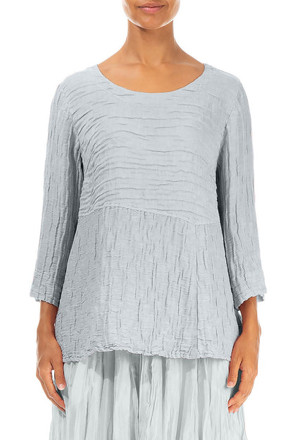 Zachtgevormde Zilvergrijze Gerimpelde Zijde-Linnen Blouse