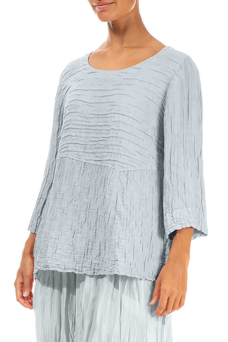 Zachtgevormde Zilvergrijze Gerimpelde Zijde-Linnen Blouse