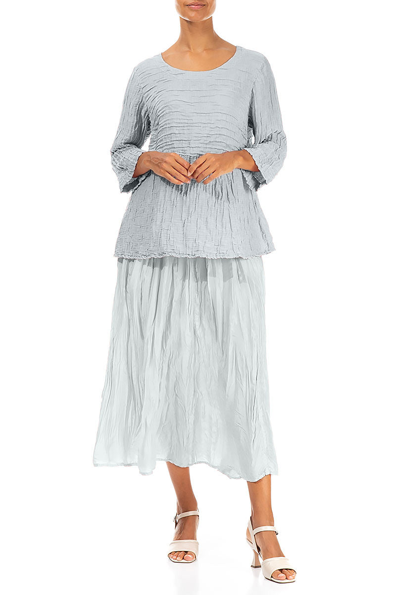 Zachtgevormde Zilvergrijze Gerimpelde Zijde-Linnen Blouse
