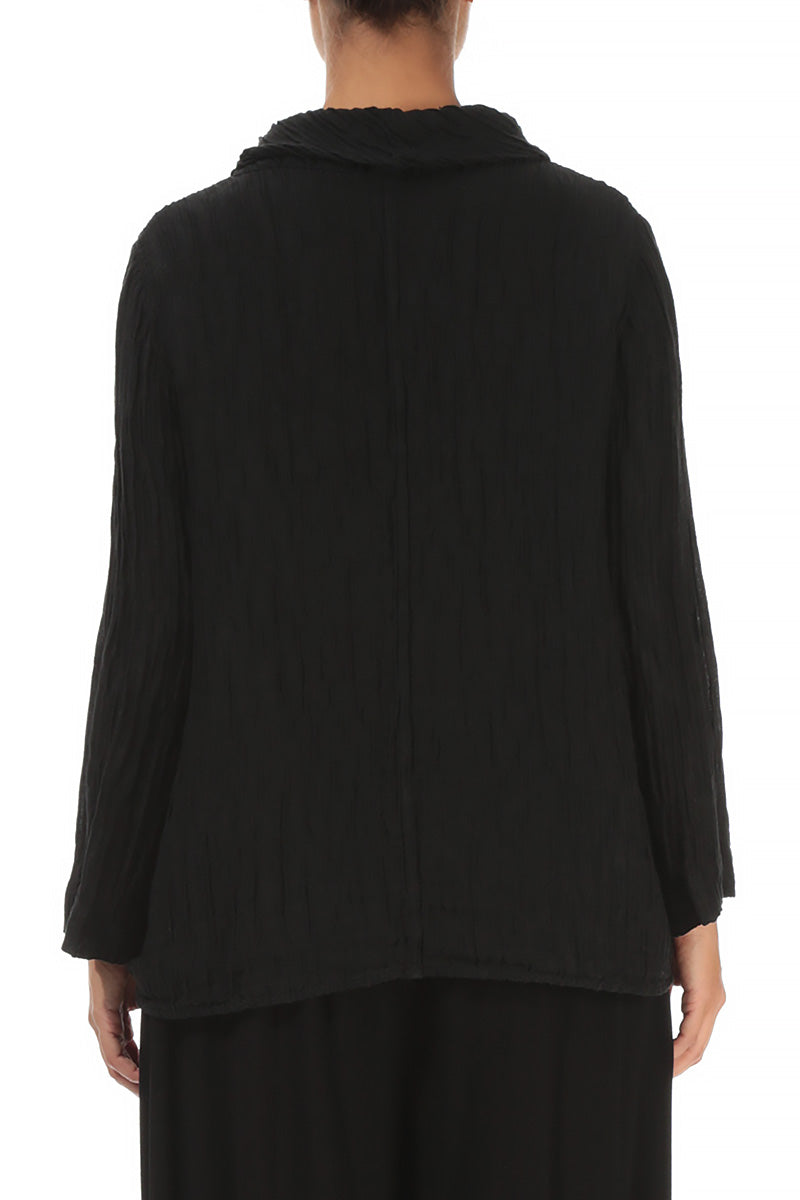 Soft Cowl Neck Crinkled Black Silk Blouse 2
