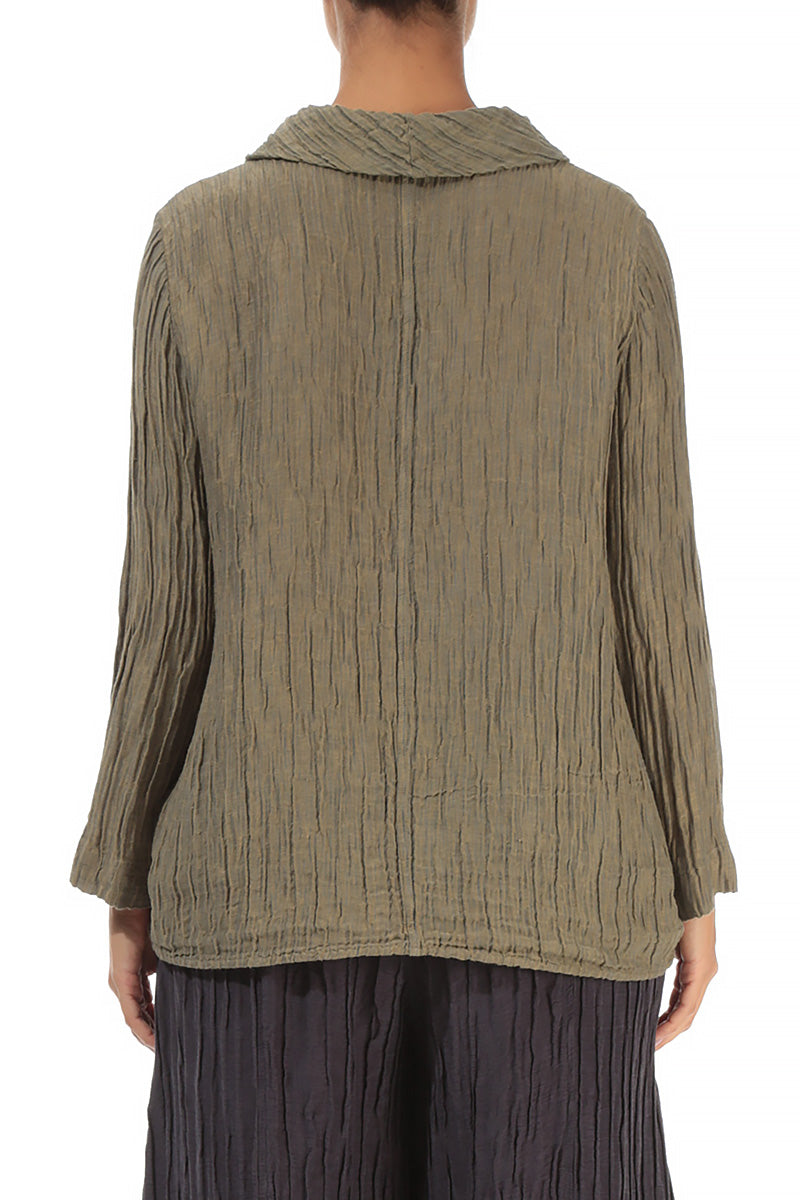 Soft Cowl Neck Crinkled Silver Sage Silk Blouse 2