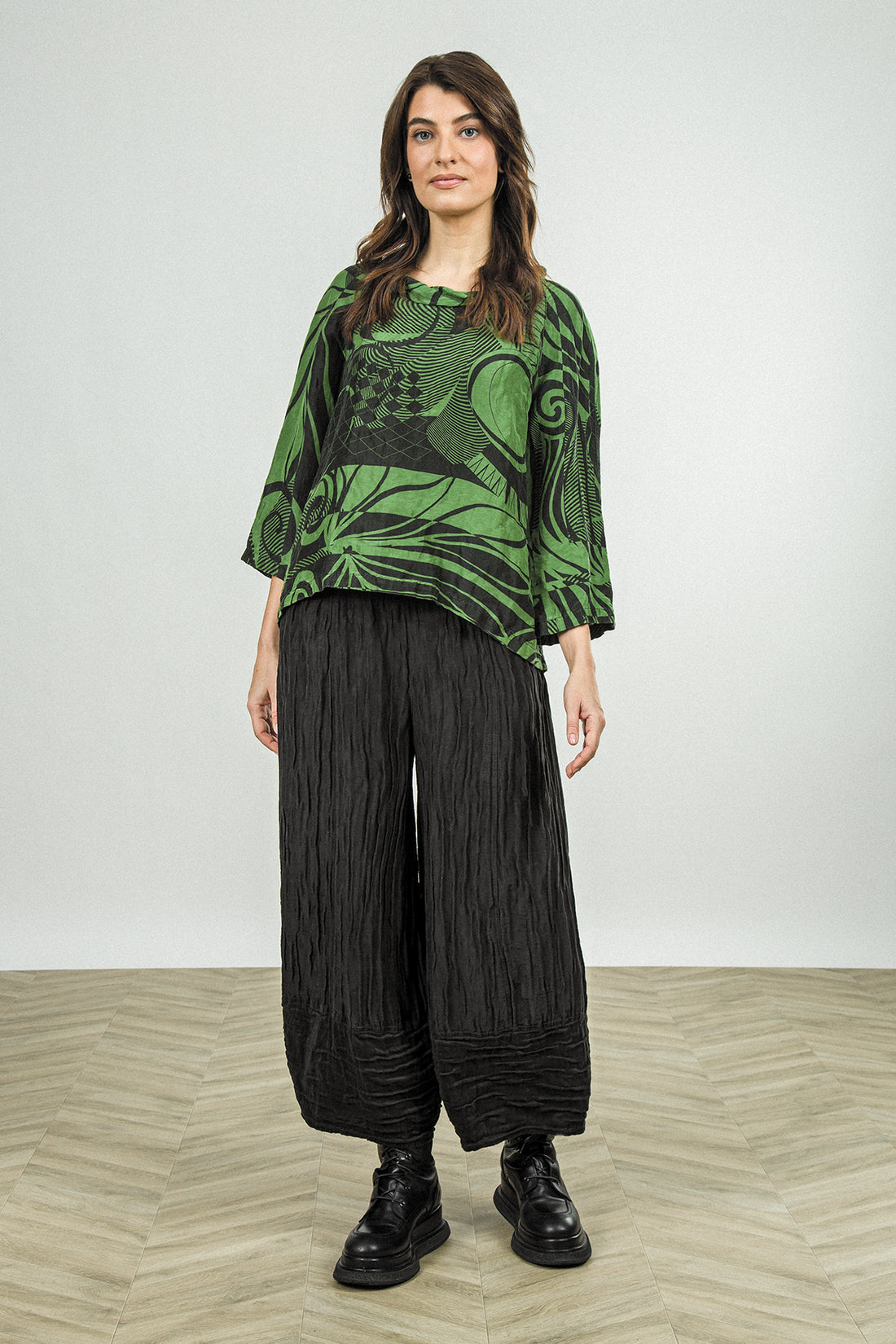 Soft Cowl Neck Shamrock Green Orbit Textured Silk Blouse 1