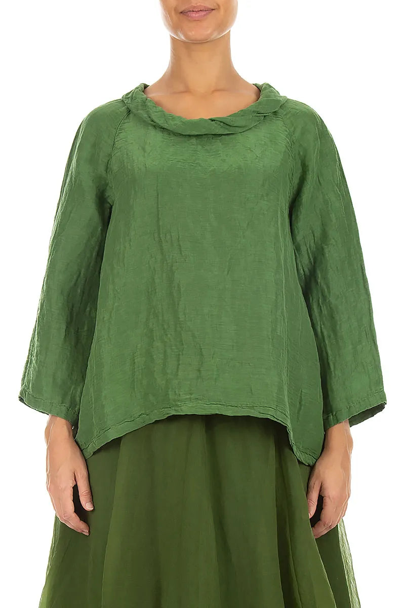 Blouses douces à col bénitier en soie texturée vert trèfle