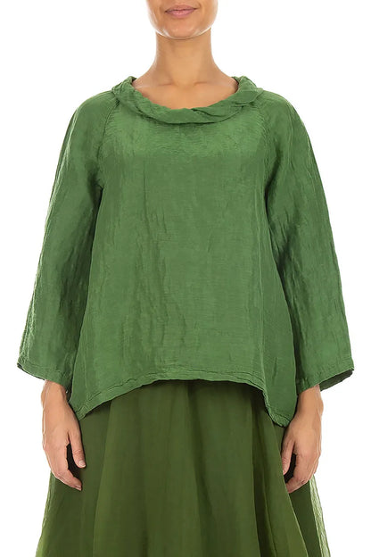 Blouses douces à col bénitier en soie texturée vert trèfle