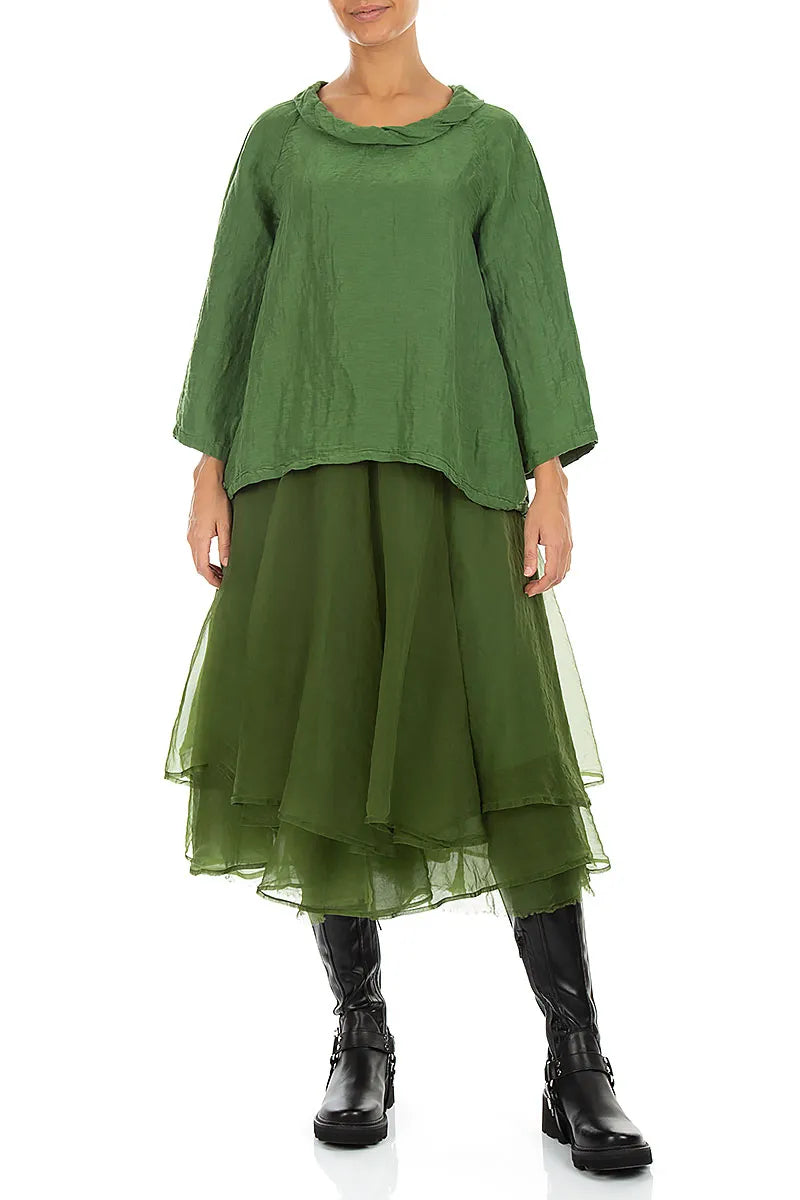 Blouses douces à col bénitier en soie texturée vert trèfle
