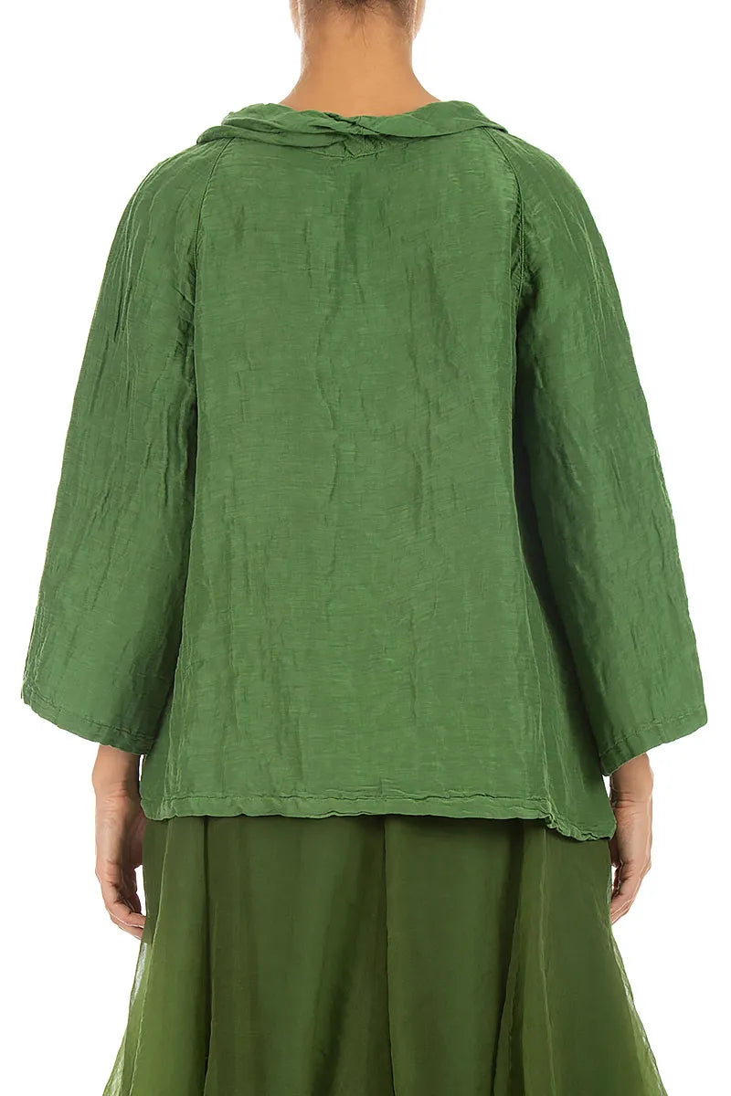 Blouses douces à col bénitier en soie texturée vert trèfle