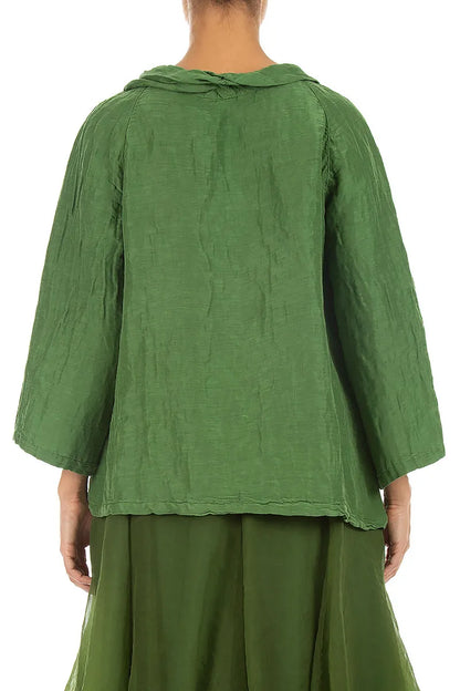 Blouses douces à col bénitier en soie texturée vert trèfle