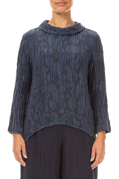 Blouse en Soie et Lin bleu ardoise Circle à col drapé doux