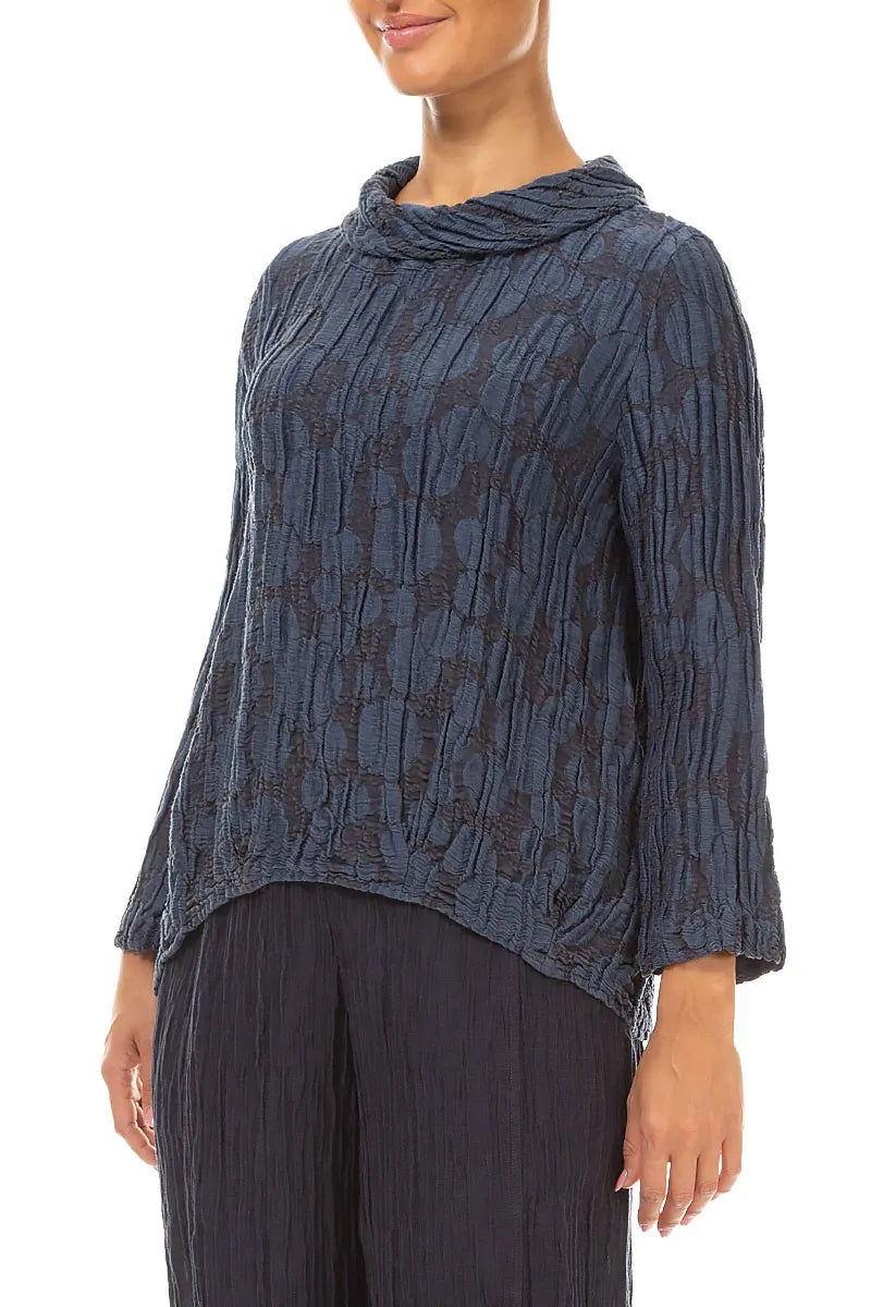 Blouse en Soie et Lin bleu ardoise Circle à col drapé doux