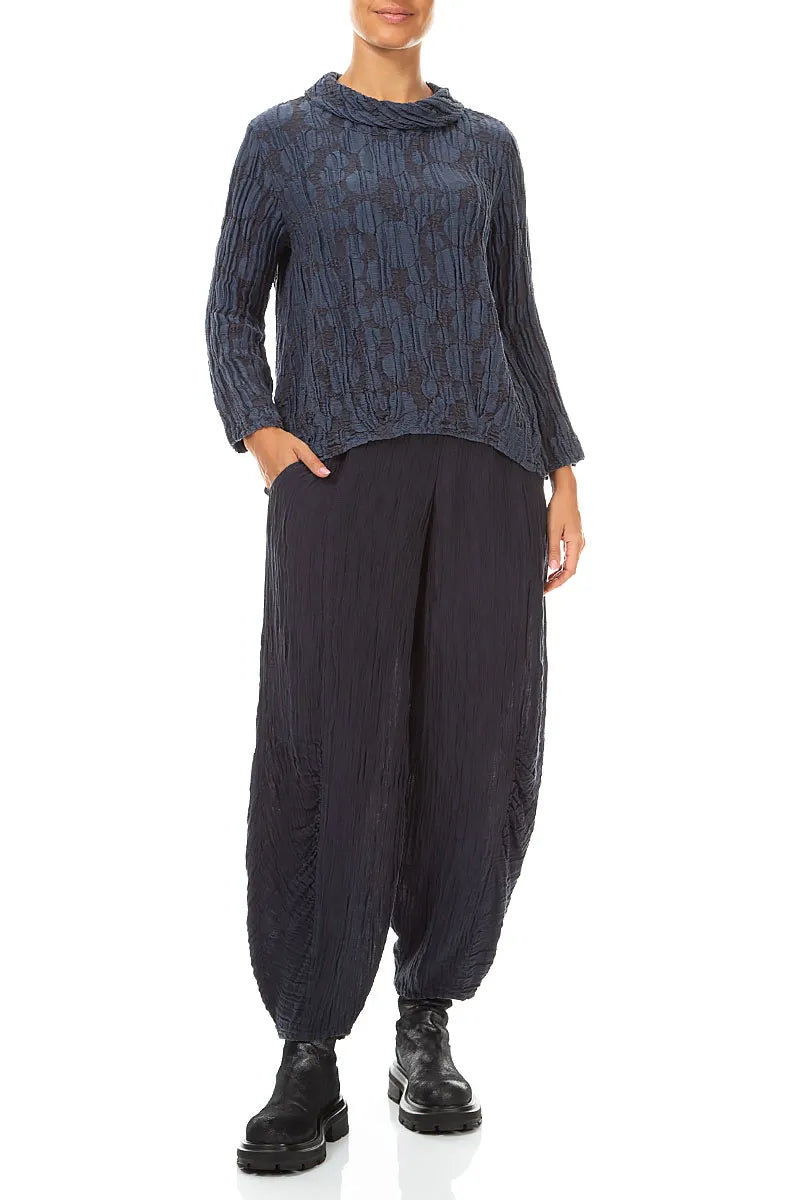 Blouse en Soie et Lin bleu ardoise Circle à col drapé doux
