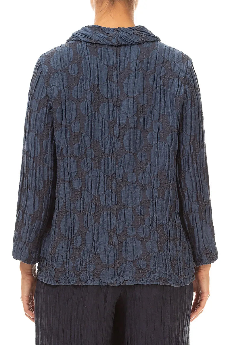 Blouse en Soie et Lin bleu ardoise Circle à col drapé doux