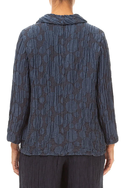 Blouse en Soie et Lin bleu ardoise Circle à col drapé doux