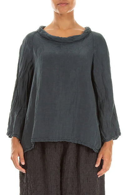 Soft Cowl Neck Slate Textured Silk Blouse 1