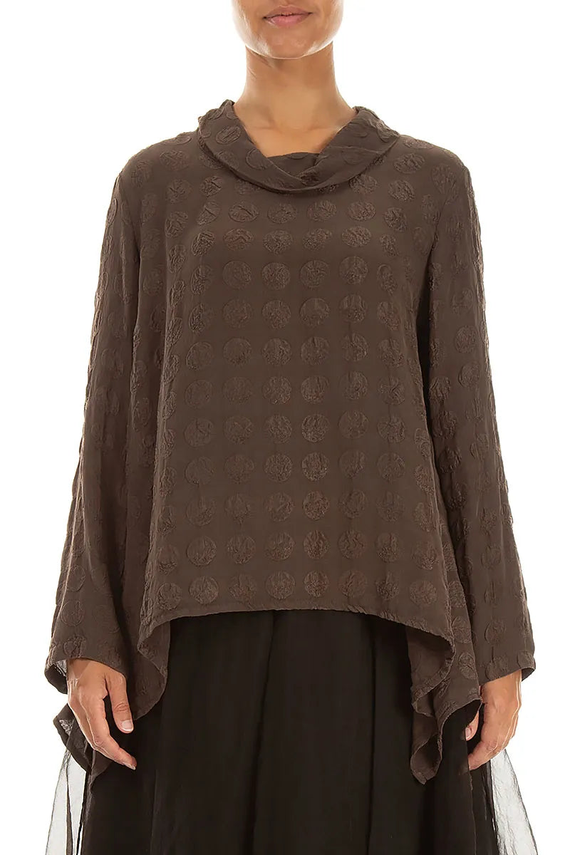 Blouses en Soie bulle Brun truffe à col drapé souple