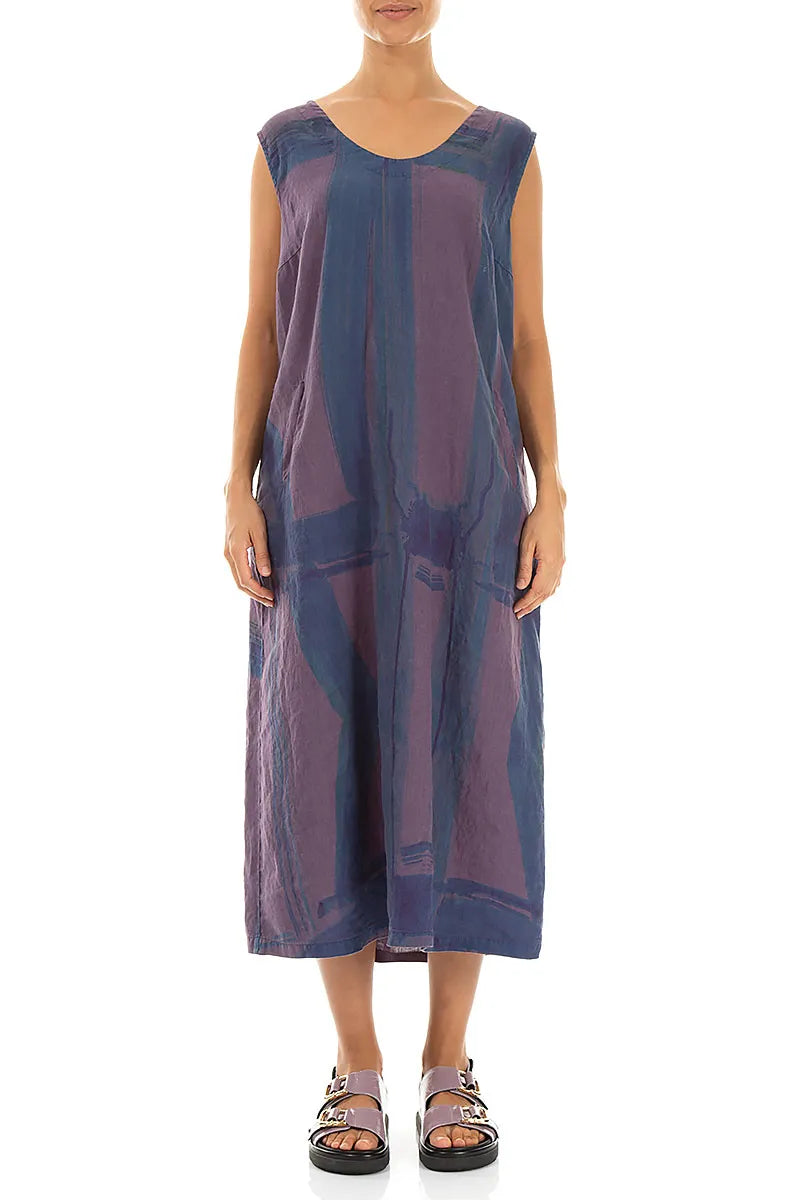 Robe en lin douce col en V Amethyst à motif coup de pinceau