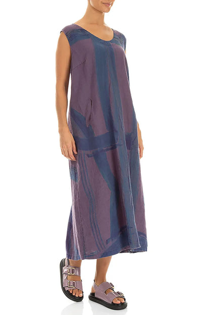 Robe en lin douce col en V Amethyst à motif coup de pinceau