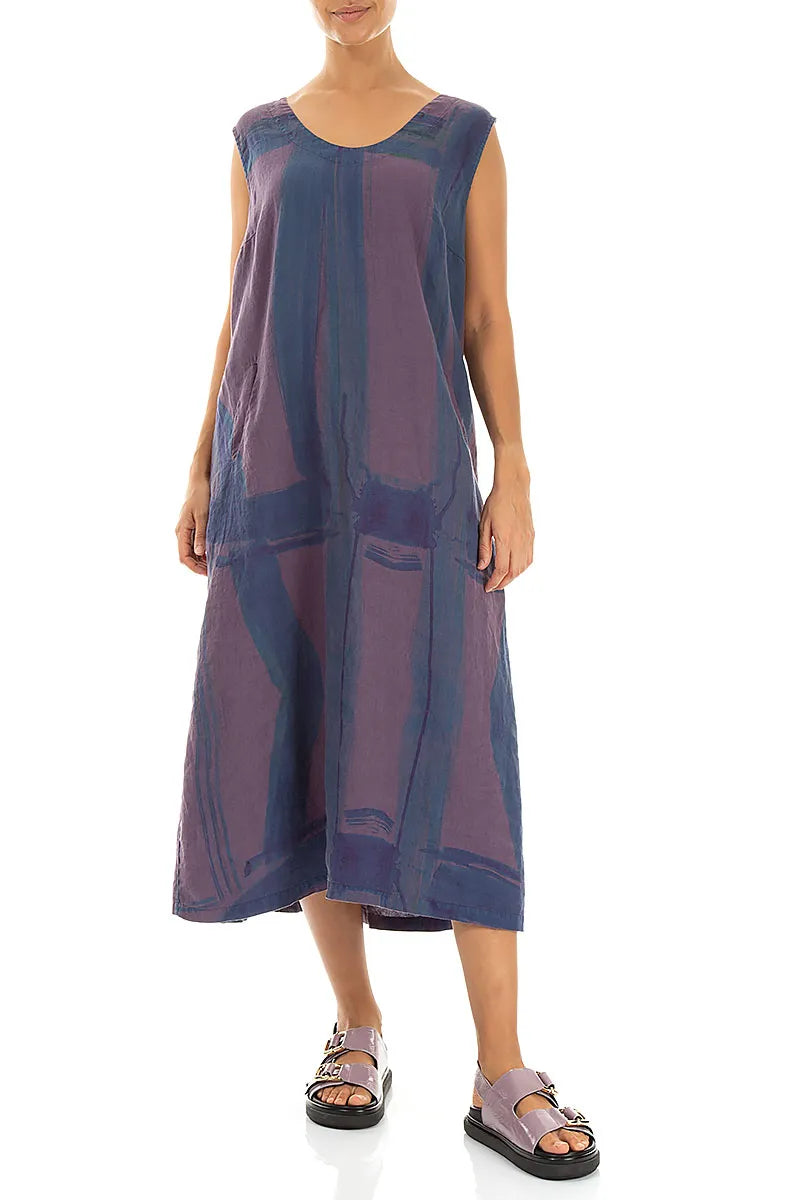 Robe en lin douce col en V Amethyst à motif coup de pinceau