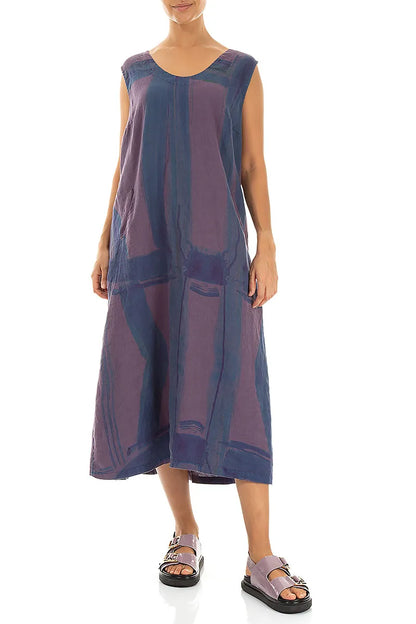Robe en lin douce col en V Amethyst à motif coup de pinceau