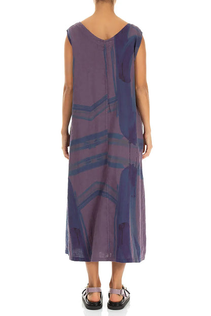 Robe en lin douce col en V Amethyst à motif coup de pinceau