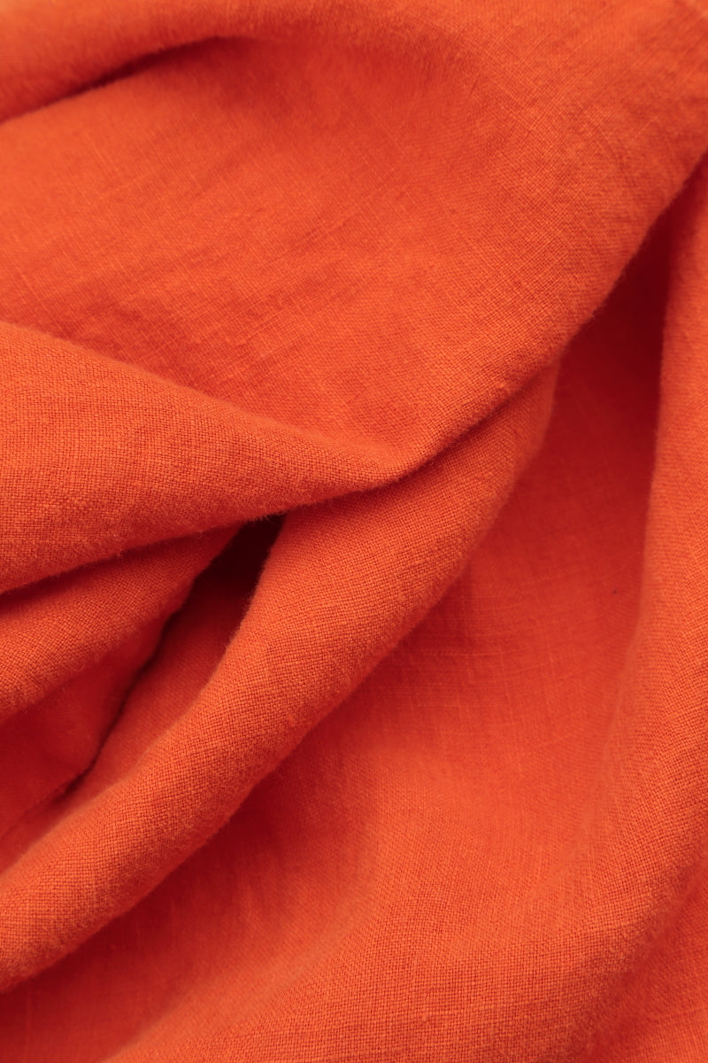 Soft V-Neck Flame Orange Linen Dress 5