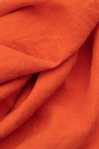 Soft V-Neck Flame Orange Linen Dress 5