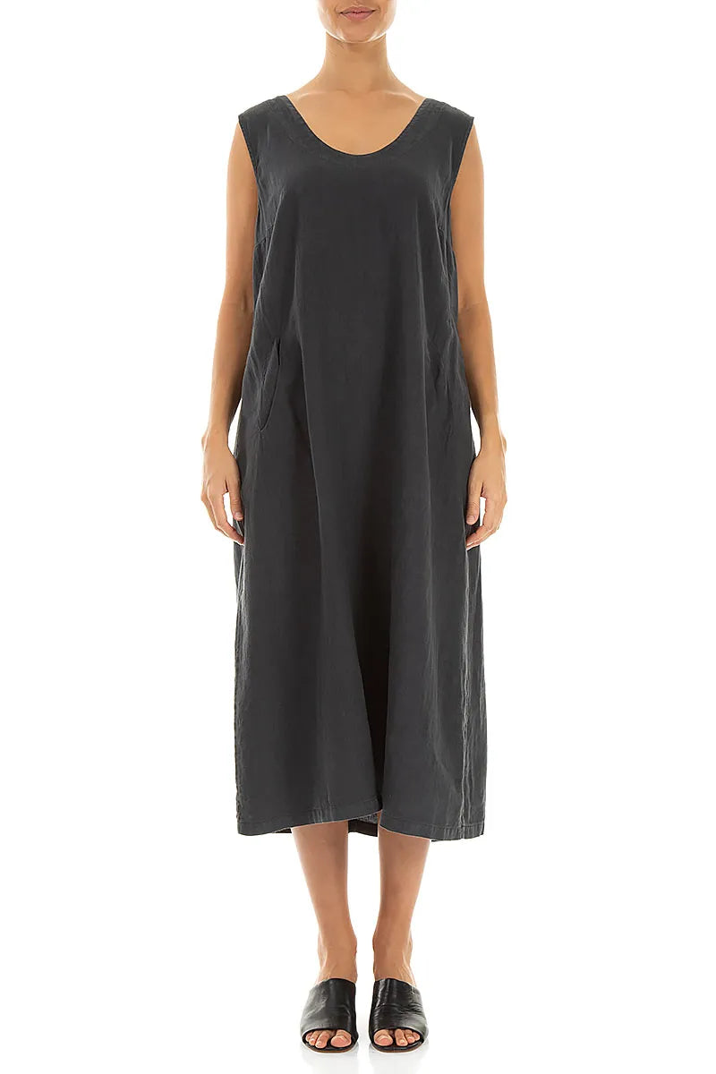Robe en lin col V souple coloris graphite