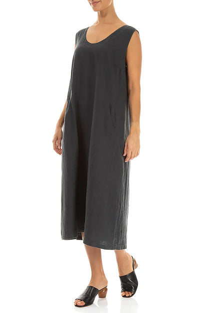 Robe en lin col V souple coloris graphite