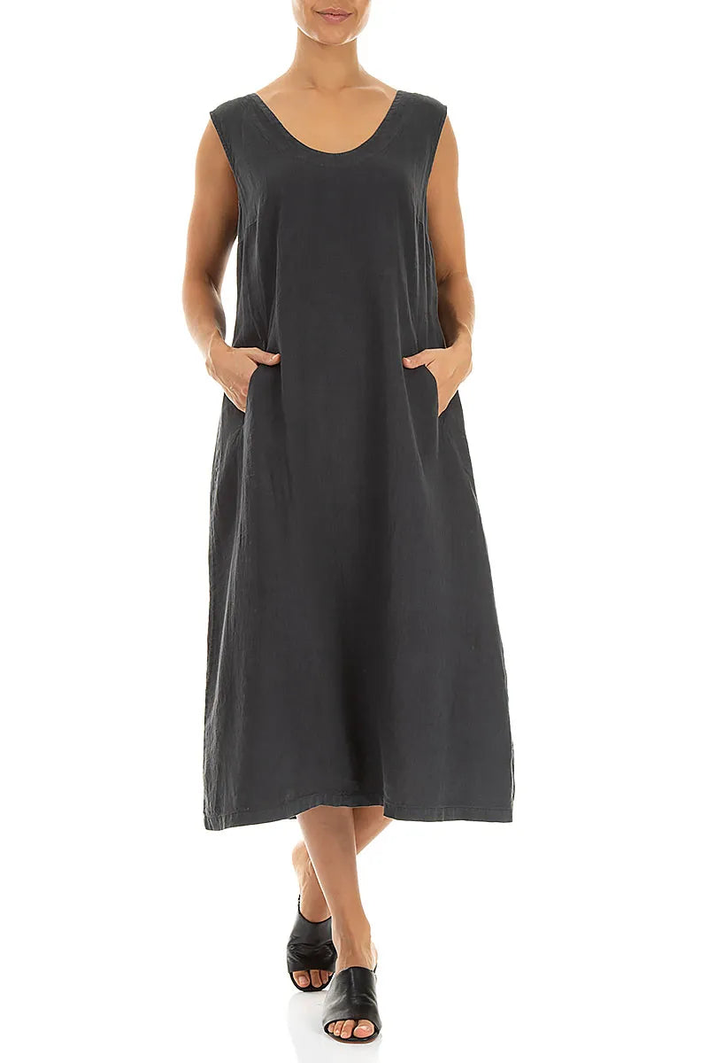 Robe en lin col V souple coloris graphite