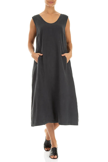 Robe en lin col V souple coloris graphite