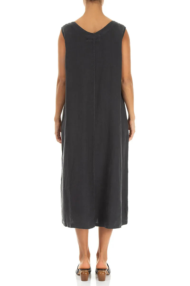 Robe en lin col V souple coloris graphite