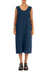 Soft V-Neck Navy Linen Dress 1