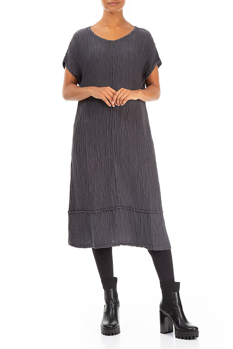 Soft V-Neck Steel Crinkled Silk Dress 4