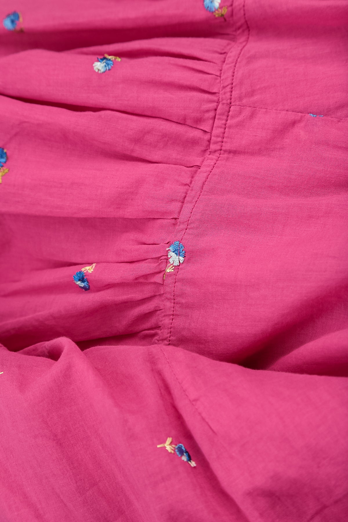Soft Volume Fuchsia Embroidered Petals Cotton Dress 5
