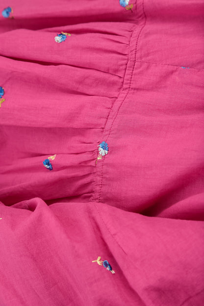 Soft Volume Fuchsia Embroidered Petals Cotton Dress 5