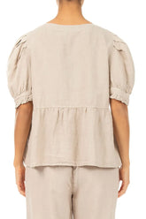 Soft Volume Sleeve Beige Linen Shirt 2