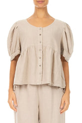 Soft Volume Sleeve Beige Linen Shirt 1