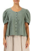 Soft Volume Sleeve Sage Linen Shirt 1
