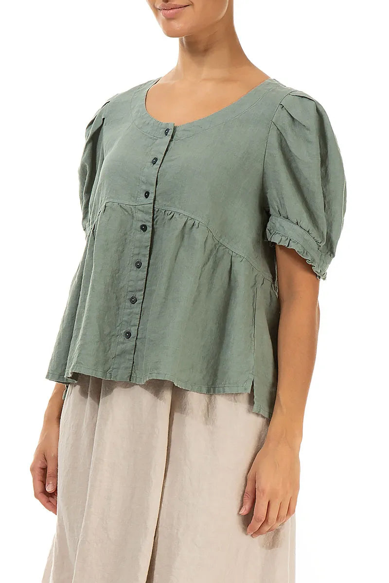 Soft Volume Sleeve Sage Linen Shirt 3