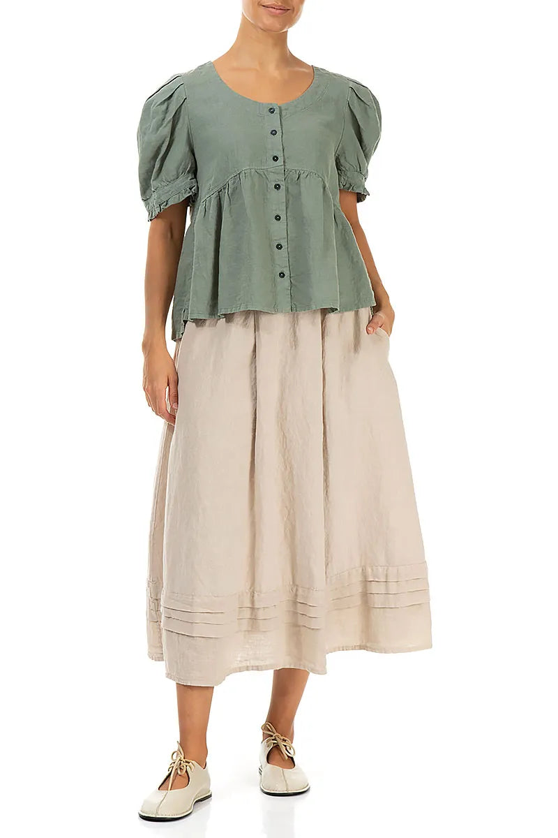 Soft Volume Sleeve Sage Linen Shirt 4